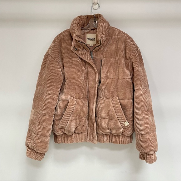 UPWEST MAUVE CORDUROY WOMENS ZIP UP WINTER PUFFER JACKET SZ M - Picture 1 of 7